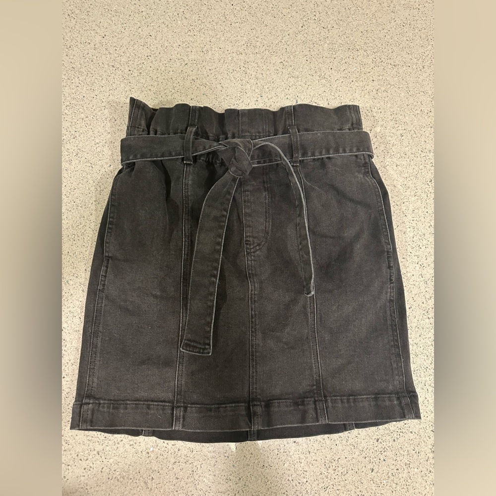 Madewell Black Denim Paperbag Waist Skirt Removable Belt Small